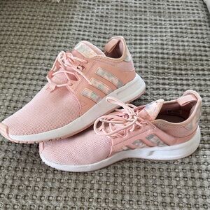 adidas Pink Women's Athletic Sneakers with Iridescent Stripes